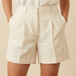 Beige Cotton Linen Resort Wear Tropical Cruise Getaway Bermuda Chino Shorts 8